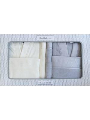 Özdilek Ditsy Aile Bornoz Seti- Krem Gri