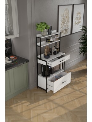 Modüleva Çekmeceli Mutfak Bangosu / Kahve Köşesi / Çok Amaçlı Dolap / Mikrodalga Fırın Dolabı / Organizer