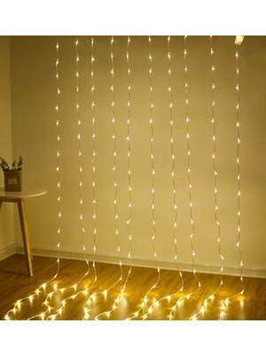 Gaman 3 x 1.85 Metre Saçaklı LED Işık 8 Animasyonlu Perde LED  'fişli Birbirine Eklenebilir ' 200 Ledli Saçak LED