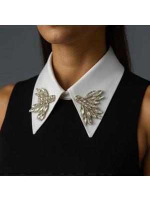 Uretti - Sümeyya 2589 6114 El Yapımı Yaprak Desenli Beyaz Seyyar Yaka Taşlı Choker Kolye