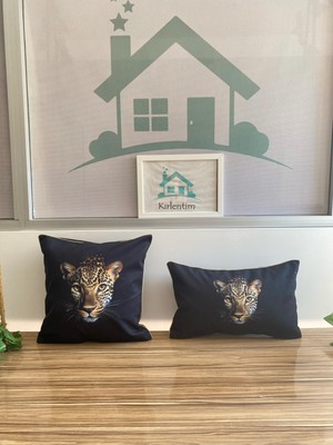 Kırlentim H1196 Siyah Kadife Zemin Leopar Kare-Dikdörtgen Kombin Set