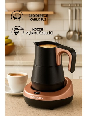 Waldern Elektrikli Közde Türk Kahvesi ve Türk Kahve Makinesi Rose Gold