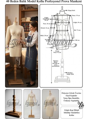 İstanbul 40 Beden Profesyonel Balık Kollu Prova Mankeni