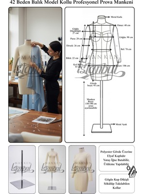 İstanbul 42 Beden Profesyonel Balık Kollu Prova Mankeni