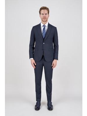 Paco Romano Erkek Slim Fit Sivri Yaka Koyu Gri Yelekli Takım Elbise