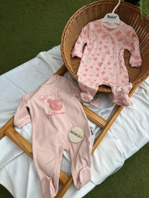 bebexy Pembe Ayıcık Baskılı Tulum & Zıbın 2'li Takım