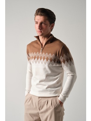 Mandala Tekstil Çok Renkli Fermuarlı Erkek Triko Kazak