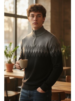 Mandala Tekstil Çok Renkli Fermuarlı Erkek Triko Kazak