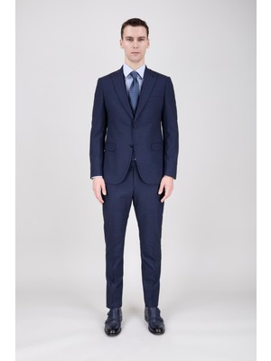 Paco Romano Erkek Slim Fit Sivri Yaka Lacivert Yelekli Takım Elbise