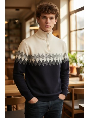 Mandala Tekstil Çok Renkli Fermuarlı Erkek Triko Kazak