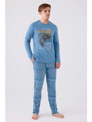 Arnetta Erkek Mavi Uzun Kol Pijama Takım