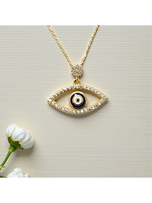 Nova Grup Nazan Boncuklu Zirkon Taşlı Göz Figürlü 14 Ayar Altın Kolye