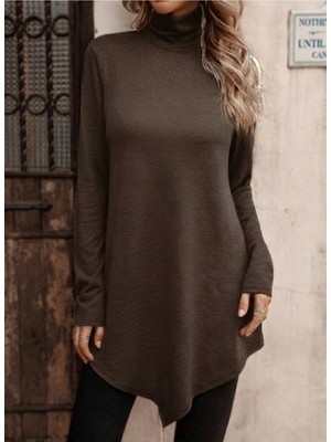 Kadın Uzun Kollu Balıkçı Yaka Asimetrik Kesim Detaylı Yün Viskon Bluz