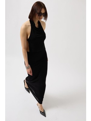 Parlak Kumaş Maxi Etek