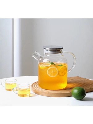Morponi Borosilikat Cam Metal Kapaklı Bitki Çayı Demliği & Sürahi 1800 ml