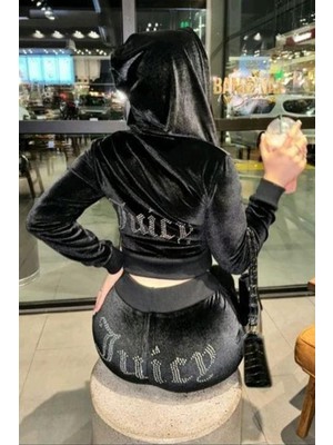 İsra Ayyıldız Moonstar Collection Juicy Coutre Kabartmalı Taşlı Kadife Eşofman Takımı