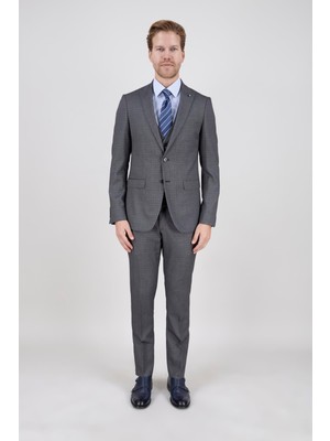 Paco Romano Erkek Slim Fit Sivri Yaka Gri 8 Drop Yelekli Takım Elbise
