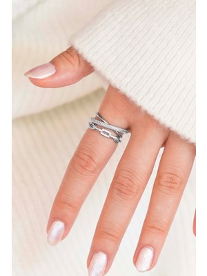 Trend Collection Gümüş Renk Taşlı Işıltılı Vip Ayarlanabilir Kadın Yüzük