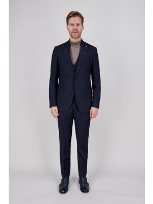 Paco Romano Erkek Slim Fit Mono Yaka Lacivert 8 Drop Yelekli Takım Elbise
