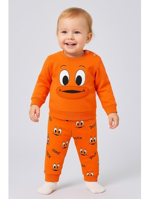 Dinamik çocuk Kız/erkek Bebek Unısex Duck Ördek Desenli 2li Takım Sweatshirt ve Alt 6-9-12-18AY