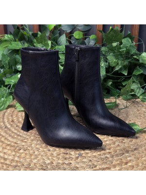 Mey Ayakkabı Ince Topuklu Siyah Düz Kadın Bilek Bot   M4589