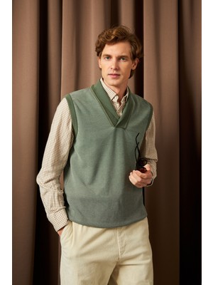 Çizgi Triko Erkek Şal Yaka Triko Süveter Noktalı Desen Klasik Kalıp - 5250H