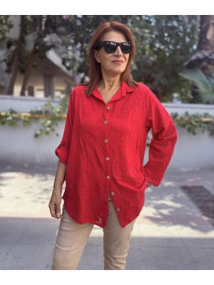 Denizege Butik Brode Desen Gömlek Kırmızı
