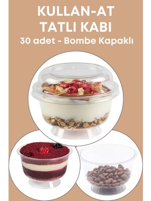 Eynel 30 Adet Kapaklı Tatlı Kabı, Kullan At Aşure Muhallebi Dondurma Puding Taşıma Dağıtma Kasesi 200 cc