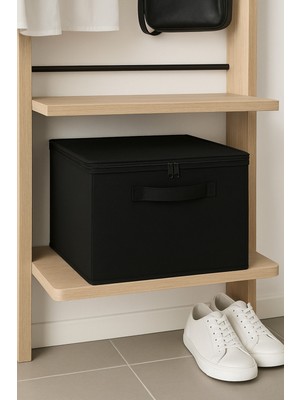 Destekli Hurç Büyük Boy Siyah Renk – Fermuarlı Katlanabilir Saklama ve Düzenleme Kutusu