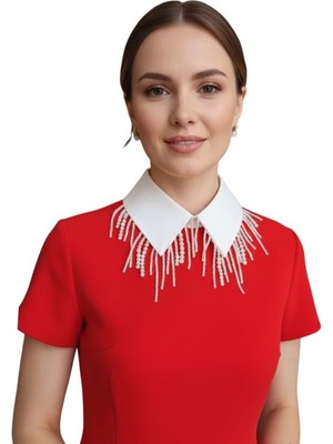 Uretti - Sümeyya 2589 7366 El Yapımı Beyaz Seyyar Yaka Sallantılı Boncuklu Choker Kolye