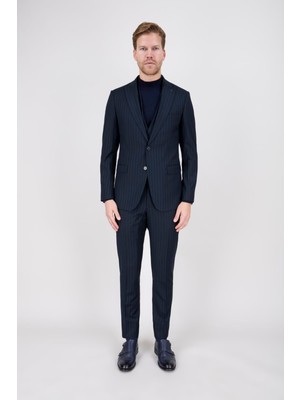 Paco Romano Erkek Slim Fit Sivri Yaka Koyu Yeşil Yelekli Takım Elbise