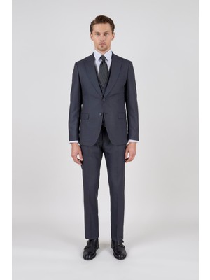 Paco Romano Erkek Slim Fit Sivri Yaka Antrasit Yelekli Takım Elbise
