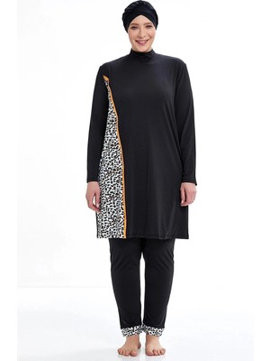 Adasea Siyah Likralı Tesettür Battal Beden Tam Kapalı Tesettür Mayo