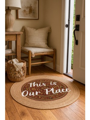 Halımax Snugh Yuvarlak Baskı Jüt Halı Makinede Yıkanabilir Çift Taraflı Doğal Jüt This Is Our Place Kilim