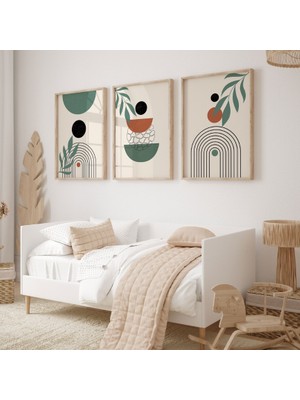 Pam Studio Bohem Stil 3'lü Ahşap Çerçeveli Soyut Modern Duvar Tablosu Seti