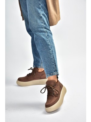 Fox Shoes T811845302 Kahverengi Süet Kalın Tabanlı Kadın Ayakkabı