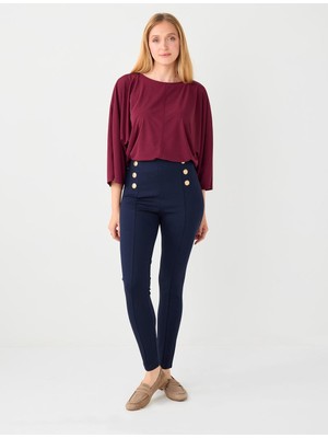 Jimmy Key Lacivert Dar Paça Yüksek Bel Örme Tayt