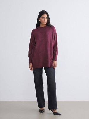 LC Waikiki Modest Bordo Bisiklet Yaka Oversize Kadın Triko Tunik