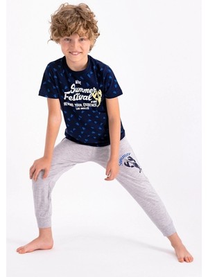 RolyPoly Summer Festival Lacivert Genç Erkek Kısa Kol Pijama Takımı