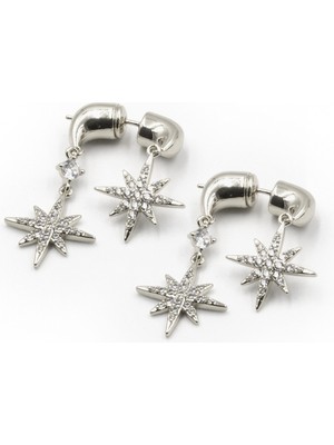 Sose Moda Ikili Kuzey Yıldızı Sallantılı Gümüş Küpe – Zirkon Taşlı, Şık ve Vidalı Tasarım