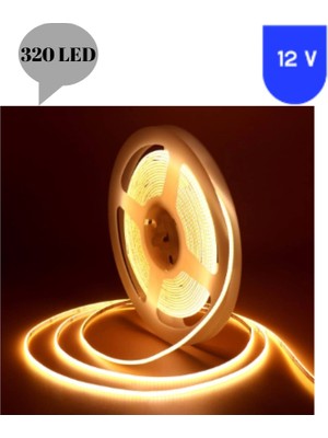 Powerr Led Aydınlatma 12 Volt 8 mm 320 Ledli Esnek Cob Şerit 2700 K Günışığı Iç Mekan 5 Metre