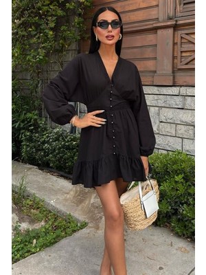 Brode Şeritli Eteği Fırfırlı Elbise 2897