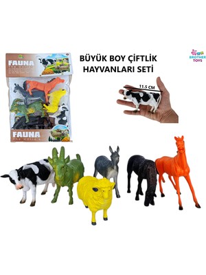 Brother Toys Büyük Boy 6'lı Çiftlik Hayvanları Koyun İnek Keçi At Eşek Oyuncak Hayvan