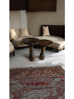 Ceviz Renk Doğal Masif Ahşap Yan Sehpa – 2’li Zigon