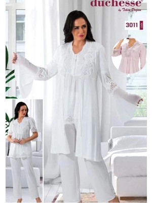 Dorelux 3011 Hamile Lohusa 3 Lü Pijama Sabahlık 3011-EKRU