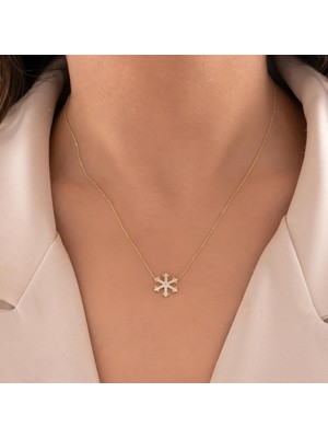 Hakan Mücevherat Taşlı Kar Tanesi 14 Ayar Altın Kolye