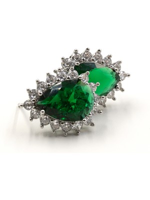 Sose Moda Yeşil Zirkon Taşlı Damla Model Abiye Küpe - Parlak Gümüş Renkli Şık Küpe