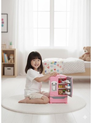 Farbu Oyuncak Pilli Işıklı Duman Atan Oyuncak Mini Eğitici Evcilik Oyuncak Buzdolabı Seti