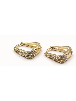 Sose Moda Modern Üçgen Formlu Xuping Küpe - Gerçek Zirkon Taşlı Gold