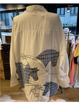 Saloon Kadın Nakış Işlemeli Taşlı Detaylı Uzun Kollu Cepli Gömlek